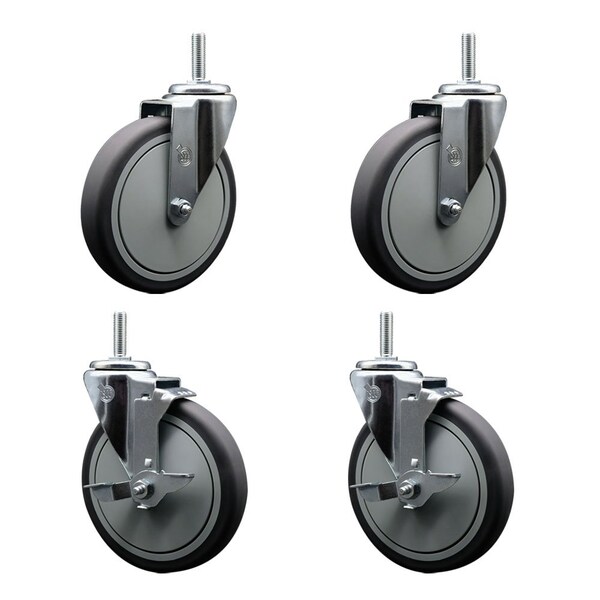 Service Caster 6 Inch Thermoplastic Rubber Wheel Swivel 34 Inch Threaded Stem Caster Set 2 Brakes SCC SCC-TS20S614-TPRB-34212-2-TLB-2 - main
